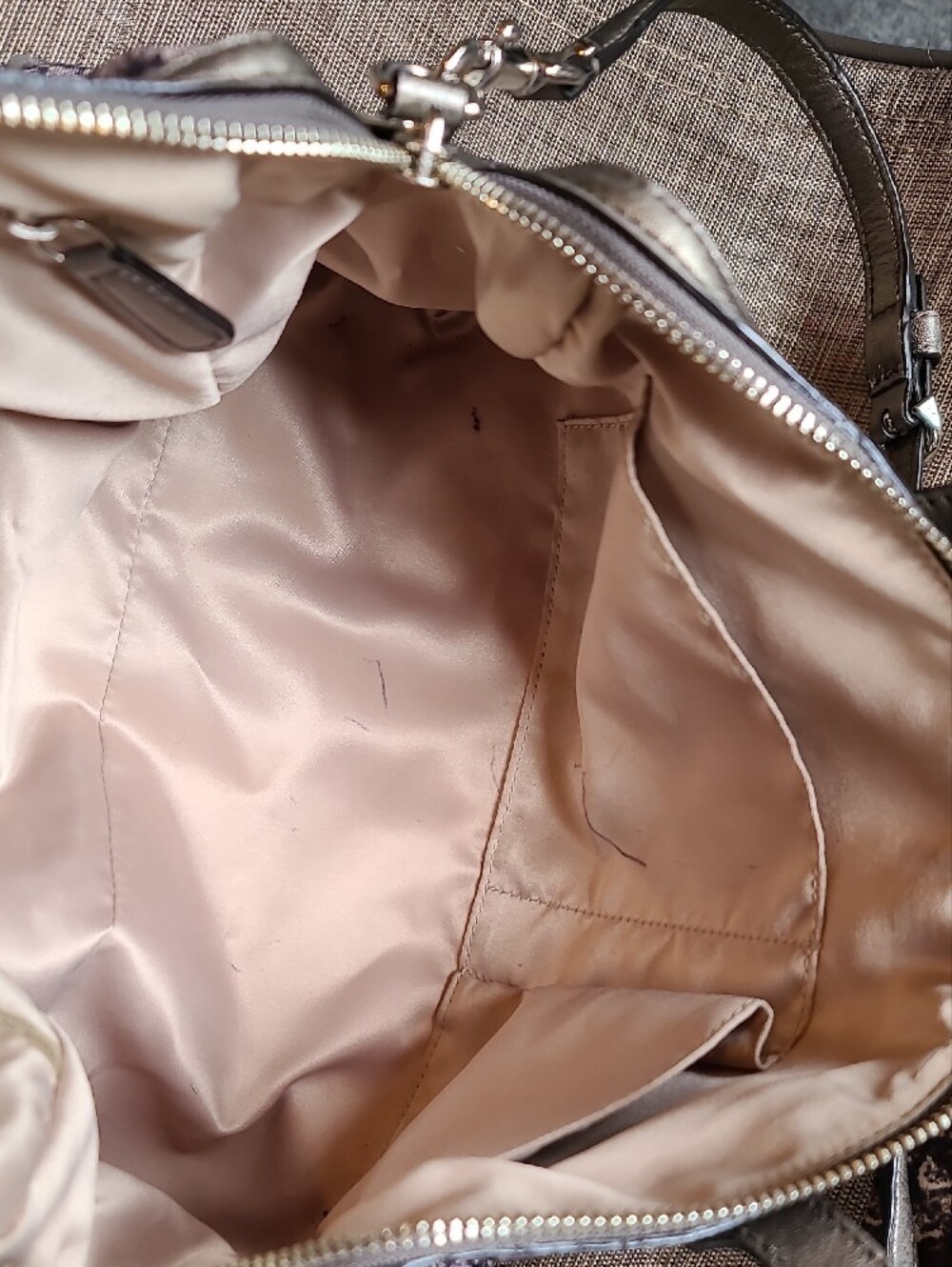 Coach Metallic Snake-Print Satchel in Silver and Taupe - Picture 6 of 10